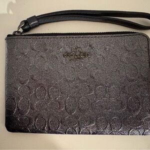 Coach Metallic Black Embossed Wristlet